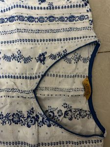 White &amp; Blue Printed Kurta
