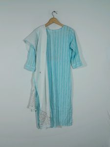 Light Blue Embroidered Kurta &amp; Duppata (Women's)