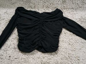 Chic Off-Shoulder Ruched Mesh Top