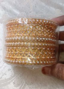 Elegant Pearl & Gold Bangles (  warranty)
