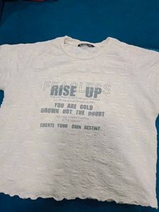 White Textured Graphic T-Shirt
