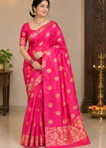 Elegant Pink Silk Saree with Gold Border