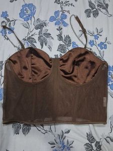 Brown Mesh Corset Top with Chain Straps