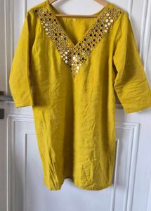 Yellow Kurta Pant Co-ord set  with Mirror Work