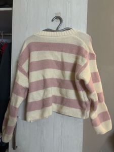 knitted pink white cardigan