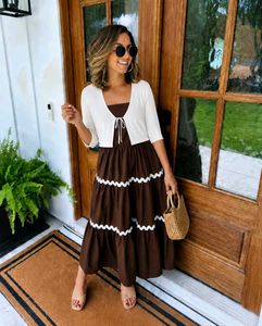 Chic Brown Tiered Maxi Dress with Bolero
