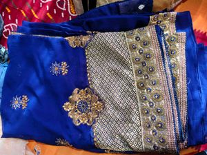 Royal Blue Saree with Gold Embellishments