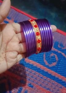 Purple Bangles with Red &amp; Gold Embellishments