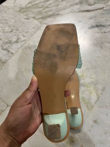 Stylish Mint Green Square Toe Heeled Sandals