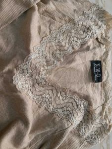 Elegant Beige Lace Trim Longsleeve Top