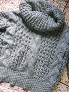 Cozy Grey Cable Knit Turtleneck Sweater