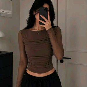 Ruched Mesh Long Sleeve Top (3 colors)