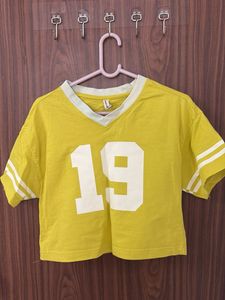 Yellow Cropped T-Shirt with Number 19