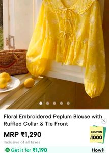 💛 Yellow Embroidered Peplum Top 💛