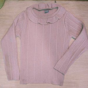 Ribbed Knit Top with Ruffle Collar