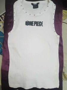 Yousta x Netflix One Piece White Ribbed Tank Top |