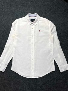 GUESS White Linen Blend Button-Up Shirt | Long Sle