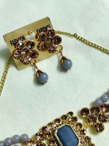 Elegant Grey Bead Necklace &amp; Earring Set