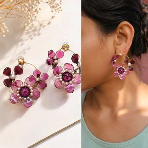 Resin Floral Hoop Earrings