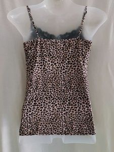 M&amp;S Leopard Print Cami Top with Lace Trim