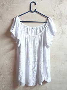 Oversized Broderie Anglaise Off-Shoulder Top