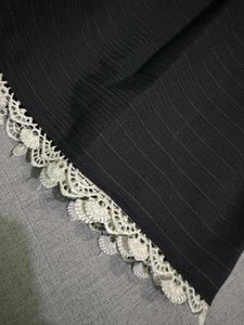 Black Pleated Skirt with Lace Trim