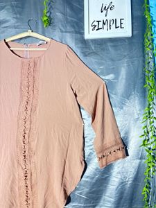 Elegant Pink Lace Detail Tunic Top