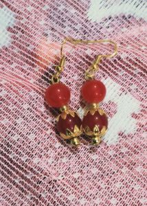 Red Beaded Gold Tone Earrings