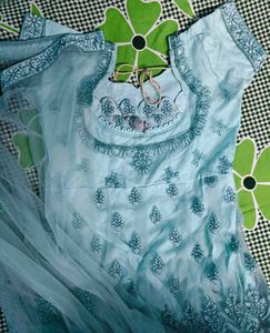 Elegant Blue Embroidered Anarkali Suit Set