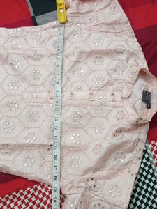 Peach Mirror Work Kurta