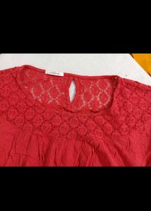 Red Lace Trim Casual Top