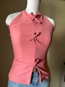 pink bow halter neck top