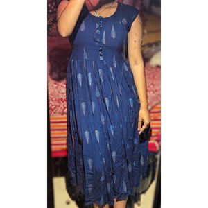 Midnight Blue Printed Cotton Dress | Comfortable C
