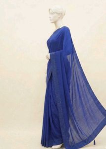 Elegant Royal Blue Saree with Embellished Border
