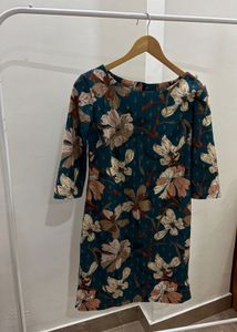Teal Green Floral Print Shift Dress