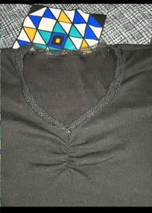 Black Ruched V-Neck Top