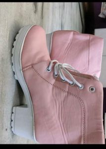 Pink Embroidered Lace-Up Boots