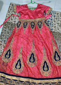 Stunning Pink &amp; Navy Blue Embroidered frock