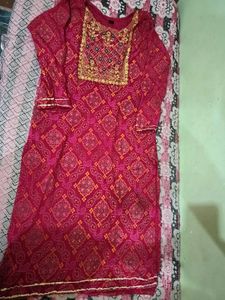 Vibrant Red Printed Kurta