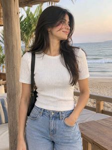 UNIQLO Cream Ribbed Knit T-Shirt