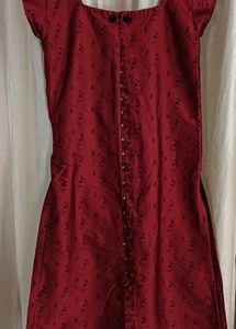 Dark Red Printed Kurti with Front Button Detail