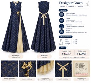 Designer Navy Blue Gown with Floral Detail