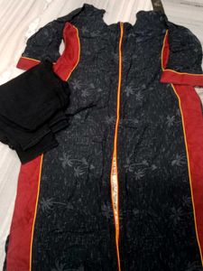 Black Kurta Set with Red Accents