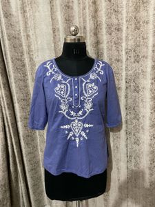 GAP Blue Embroidered Cotton Kurta
