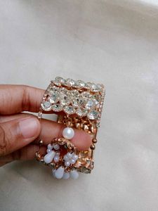 Stunning Bangle Bracelet with Pearl Dangles