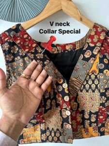 V Neck Patchwork Blouse
