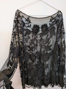 Sheer Black Floral Lace Top