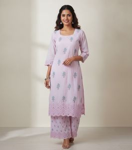 Pink Embroidered Kurta Palazzo Set