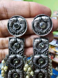 Oxidized Silver Jhumka Earrings