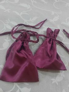 Purple Satin Drawstring Pouch - Pack of 2